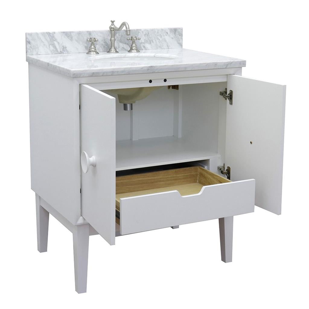 Bellaterra Stora 31" Single Vanity, White, White Carrara Top/Oval Sink