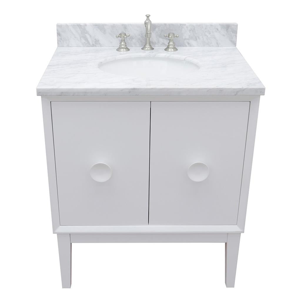 Bellaterra Stora 31" Single Vanity, White, White Carrara Top/Oval Sink