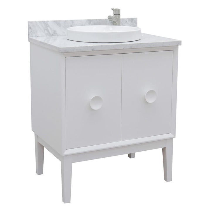 Bellaterra Stora 31" Single Vanity, White, White Carrara Top/Round Sink