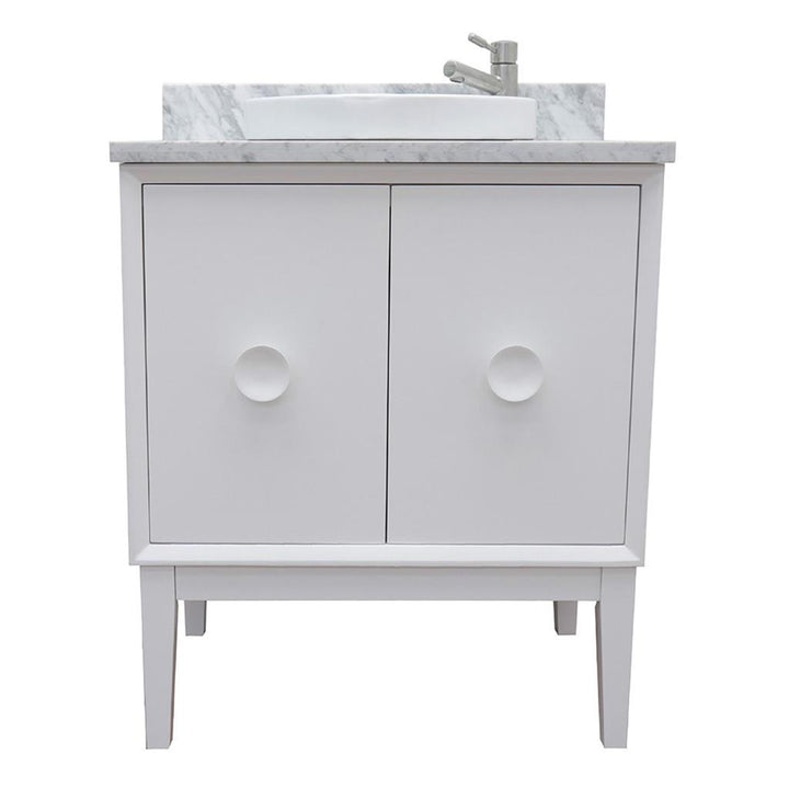 Bellaterra Stora 31" Single Vanity, White, White Carrara Top/Round Sink