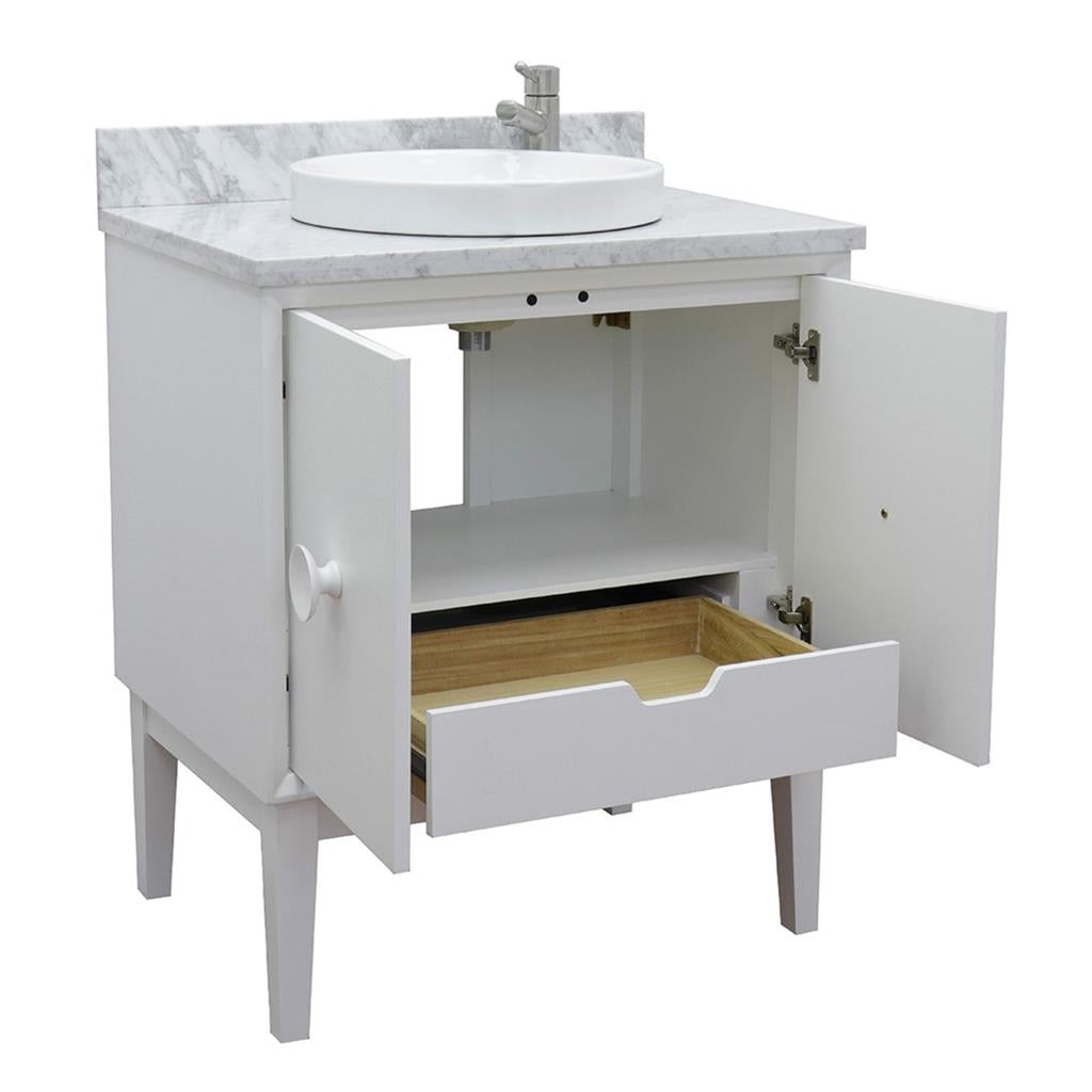 Bellaterra Stora 31" Single Vanity, White, White Carrara Top/Round Sink