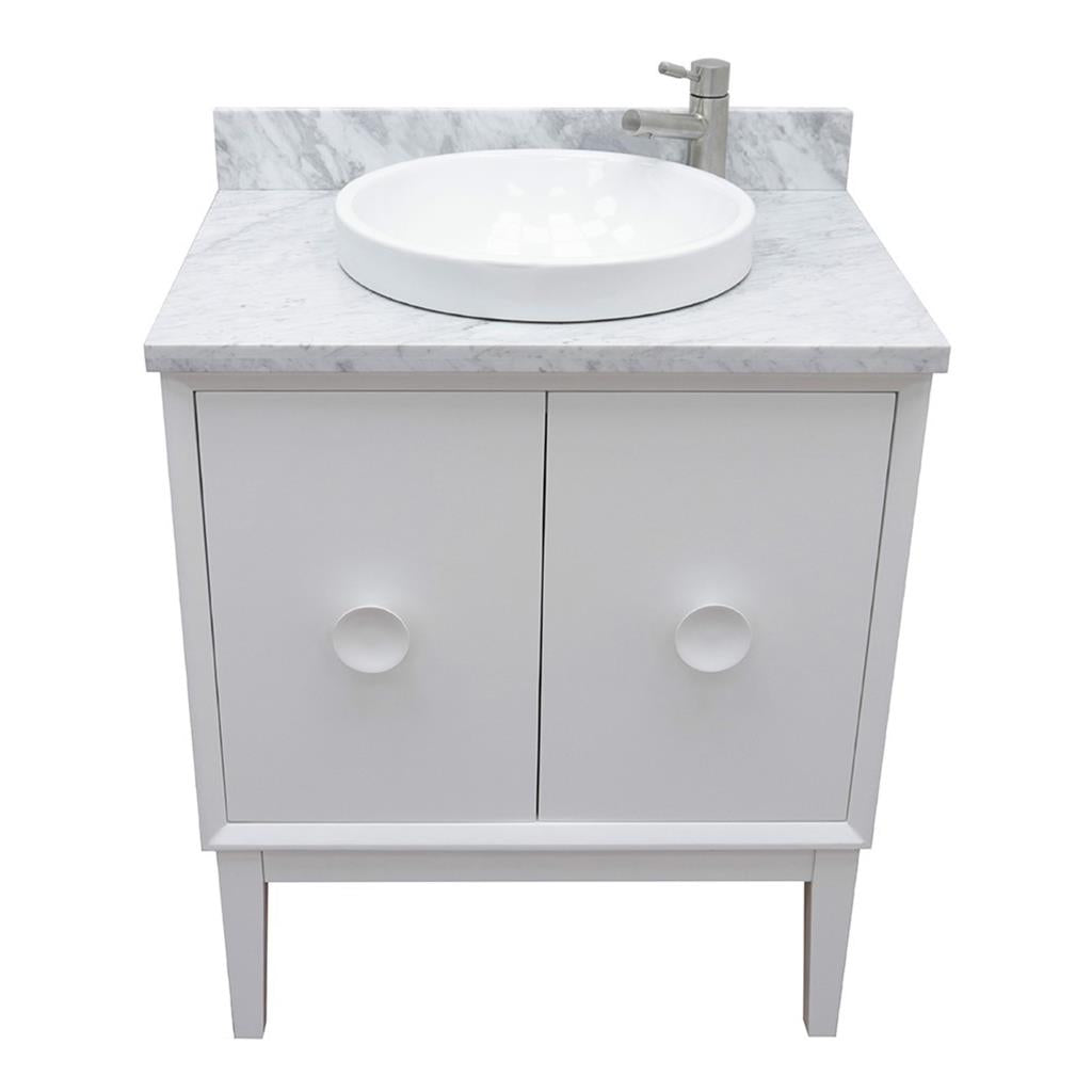 Bellaterra Stora 31" Single Vanity, White, White Carrara Top/Round Sink