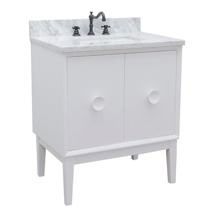 Bellaterra Stora 31" Single Vanity, White, White Carrara Top/Rectangle Sink