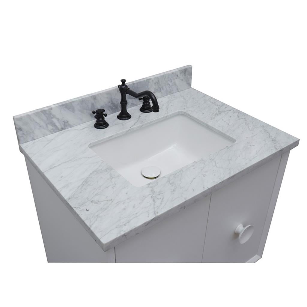 Bellaterra Stora 31" Single Vanity, White, White Carrara Top/Rectangle Sink