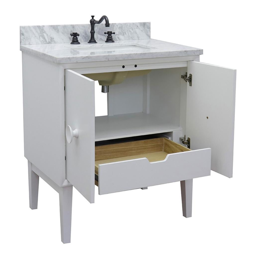 Bellaterra Stora 31" Single Vanity, White, White Carrara Top/Rectangle Sink