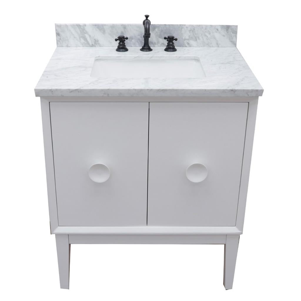 Bellaterra Stora 31" Single Vanity, White, White Carrara Top/Rectangle Sink