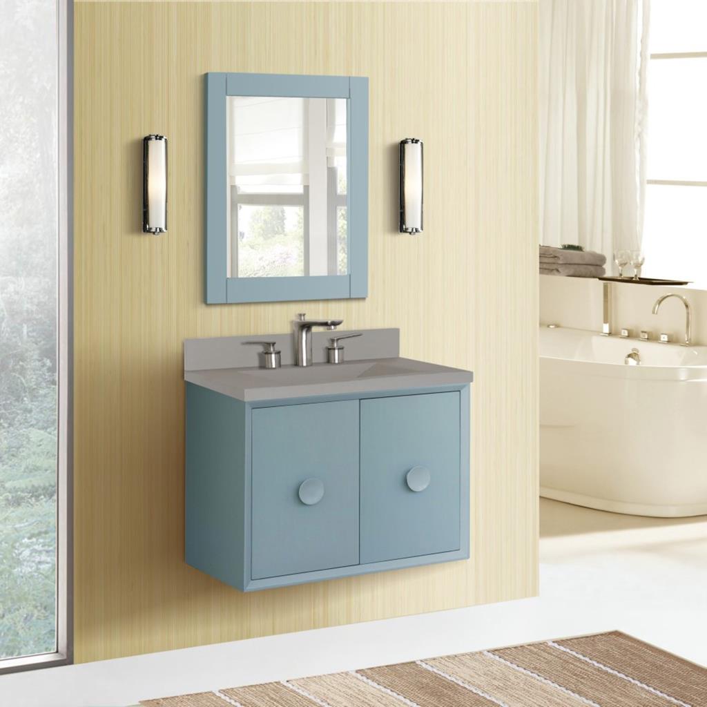 Bellaterra Stora 31" Single Vanity, Aqua Blue, Gray Concrete Top/Rectangle Sink