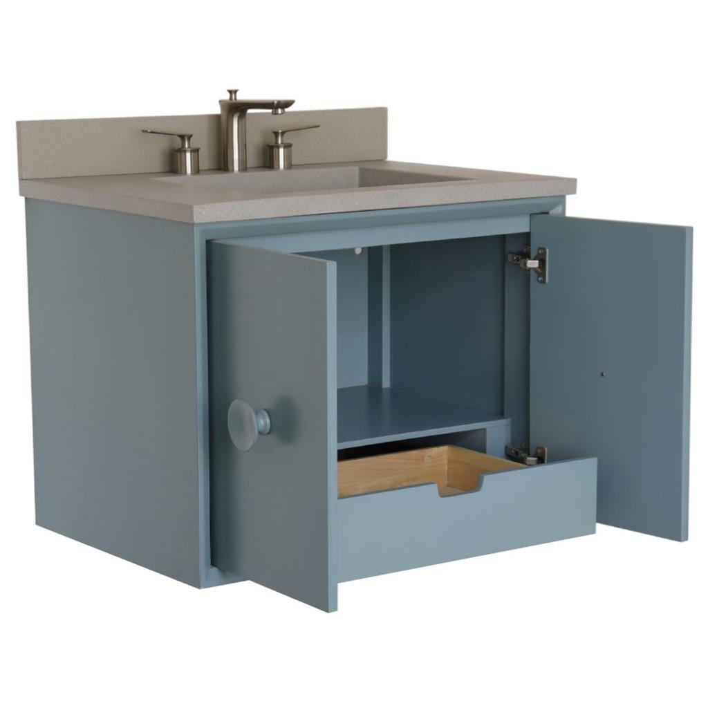 Bellaterra Stora 31" Single Vanity, Aqua Blue, Gray Concrete Top/Rectangle Sink