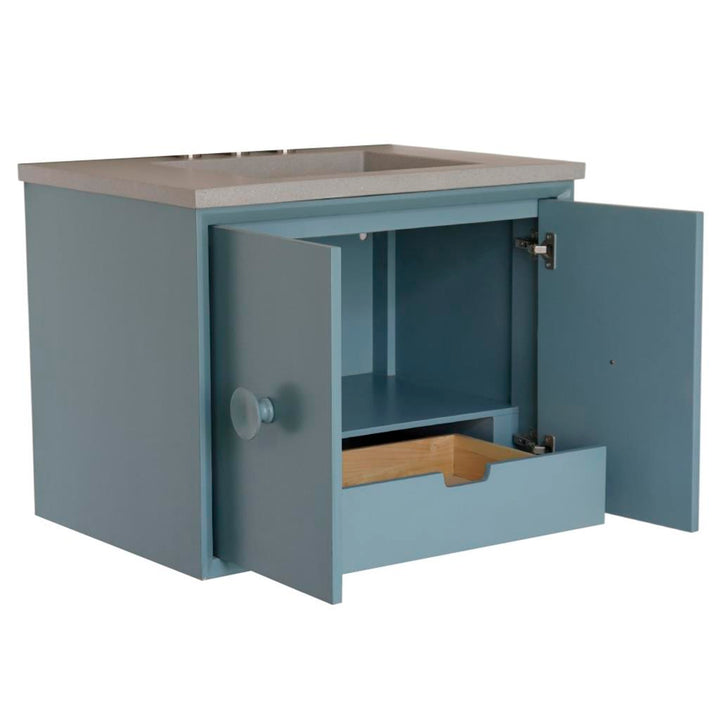 Bellaterra Stora 31" Single Vanity, Aqua Blue, Gray Concrete Top/Rectangle Sink