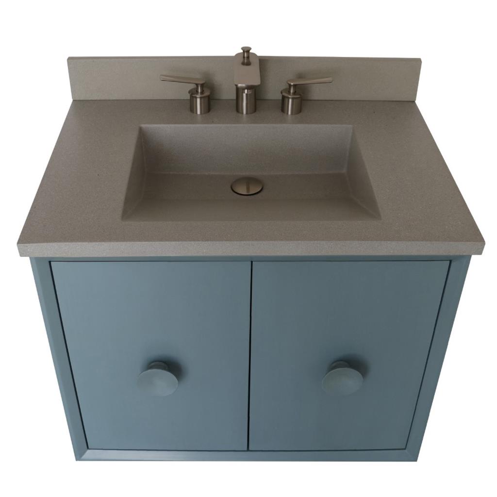 Bellaterra Stora 31" Single Vanity, Aqua Blue, Gray Concrete Top/Rectangle Sink