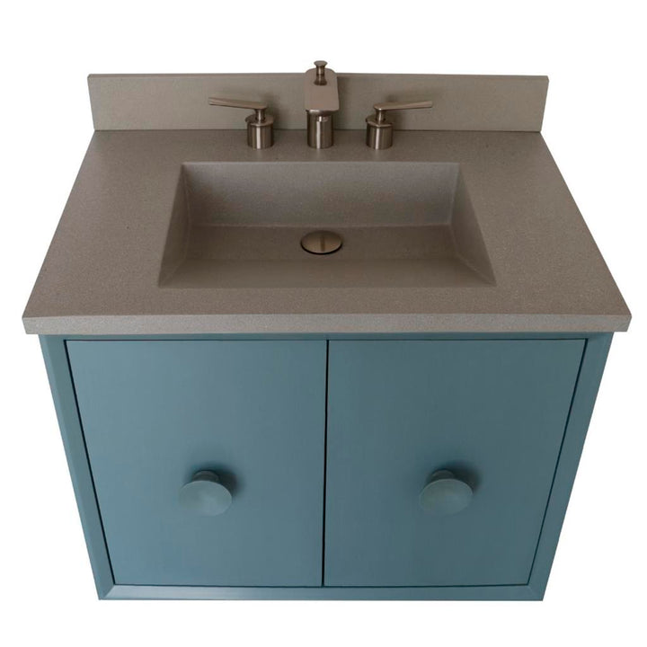 Bellaterra Stora 31" Single Vanity, Aqua Blue, Gray Concrete Top/Rectangle Sink