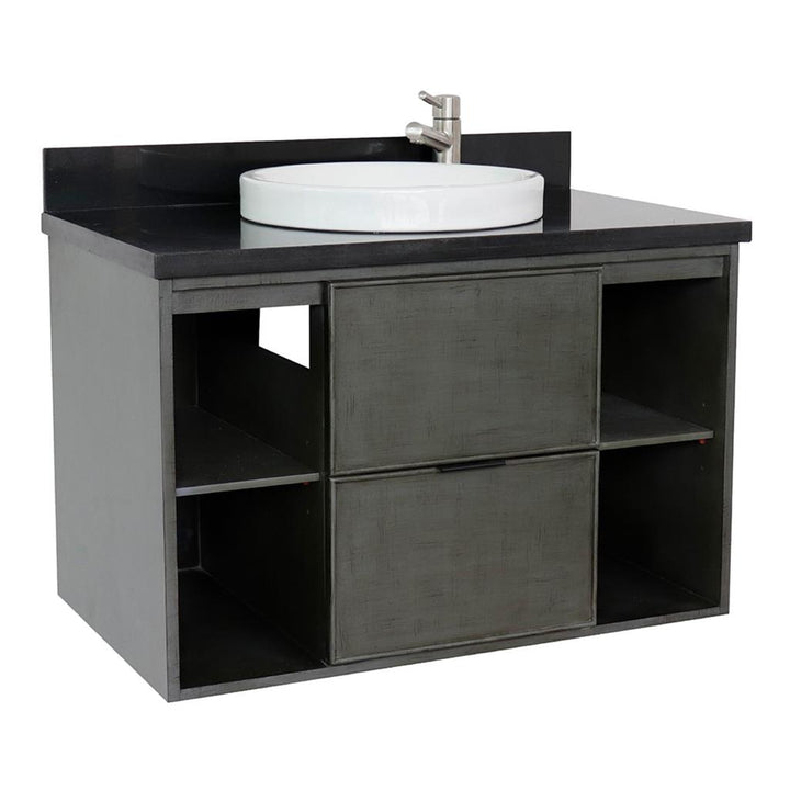 Bellaterra Scandi 37" Single Wall Mount Vanity, Linen Gray, Black Galaxy Granite Top/Round Sink