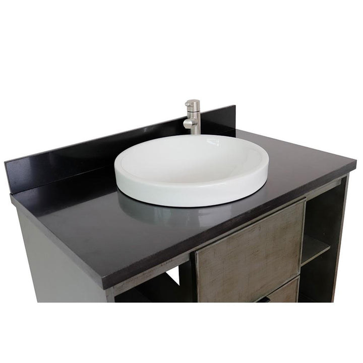 Bellaterra Scandi 37" Single Wall Mount Vanity, Linen Gray, Black Galaxy Granite Top/Round Sink