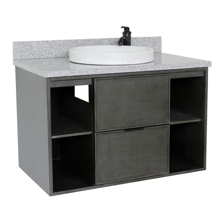 Bellaterra Scandi 37" Single Wall Mount Vanity, Linen Gray, Gray Granite Top/Round Sink