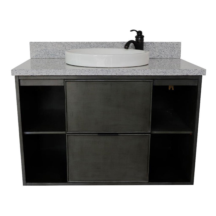 Bellaterra Scandi 37" Single Wall Mount Vanity, Linen Gray, Gray Granite Top/Round Sink