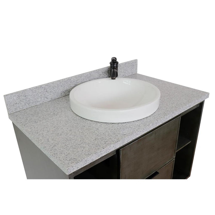 Bellaterra Scandi 37" Single Wall Mount Vanity, Linen Gray, Gray Granite Top/Round Sink