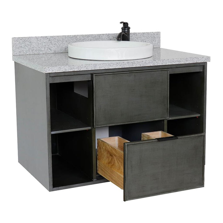 Bellaterra Scandi 37" Single Wall Mount Vanity, Linen Gray, Gray Granite Top/Round Sink