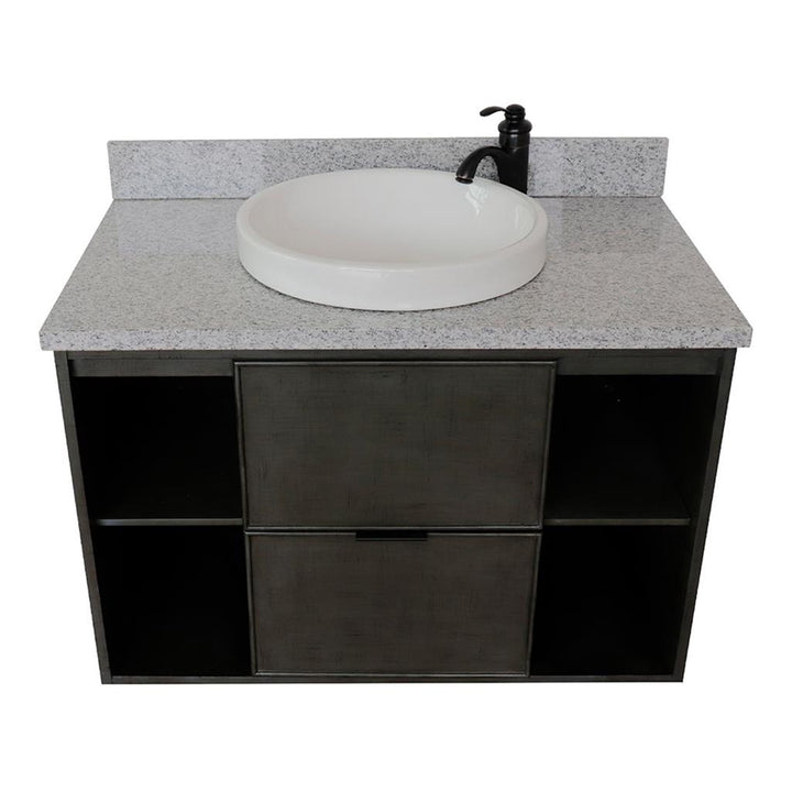 Bellaterra Scandi 37" Single Wall Mount Vanity, Linen Gray, Gray Granite Top/Round Sink