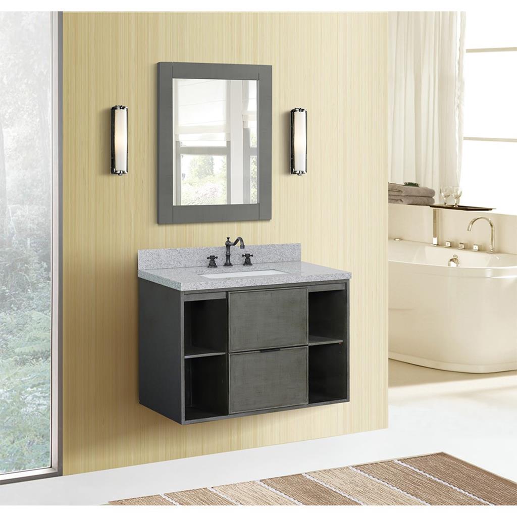 Bellaterra Scandi 37" Single Wall Mount Vanity, Linen Gray, Gray Granite Top/Rectangle Sink