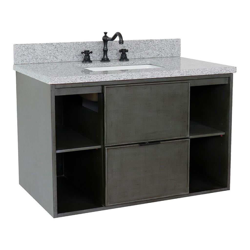 Bellaterra Scandi 37" Single Wall Mount Vanity, Linen Gray, Gray Granite Top/Rectangle Sink