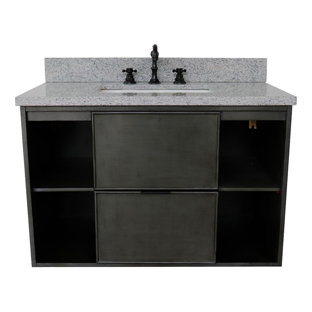 Bellaterra Scandi 37" Single Wall Mount Vanity, Linen Gray, Gray Granite Top/Rectangle Sink