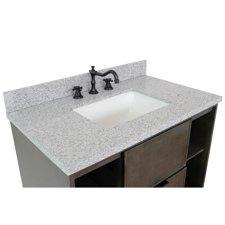 Bellaterra Scandi 37" Single Wall Mount Vanity, Linen Gray, Gray Granite Top/Rectangle Sink