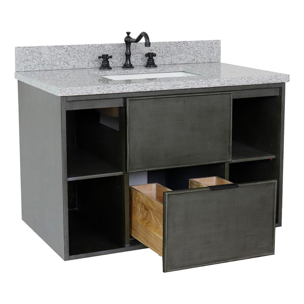 Bellaterra Scandi 37" Single Wall Mount Vanity, Linen Gray, Gray Granite Top/Rectangle Sink