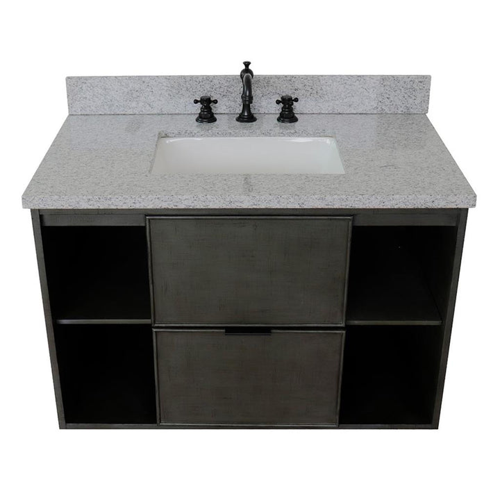 Bellaterra Scandi 37" Single Wall Mount Vanity, Linen Gray, Gray Granite Top/Rectangle Sink