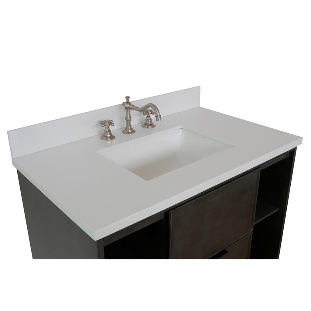 Bellaterra Scandi 37" Single Wall Mount Vanity, Linen Gray, White Quartz Top/Rectangle Sink