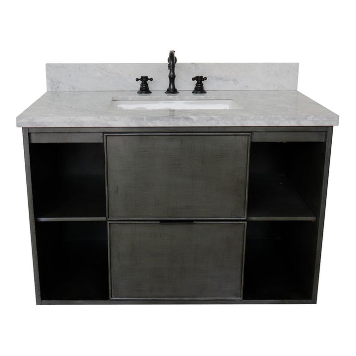 Bellaterra Scandi 37" Single Wall Mount Vanity, Linen Gray, White Carrara Top/Rectangle Sink