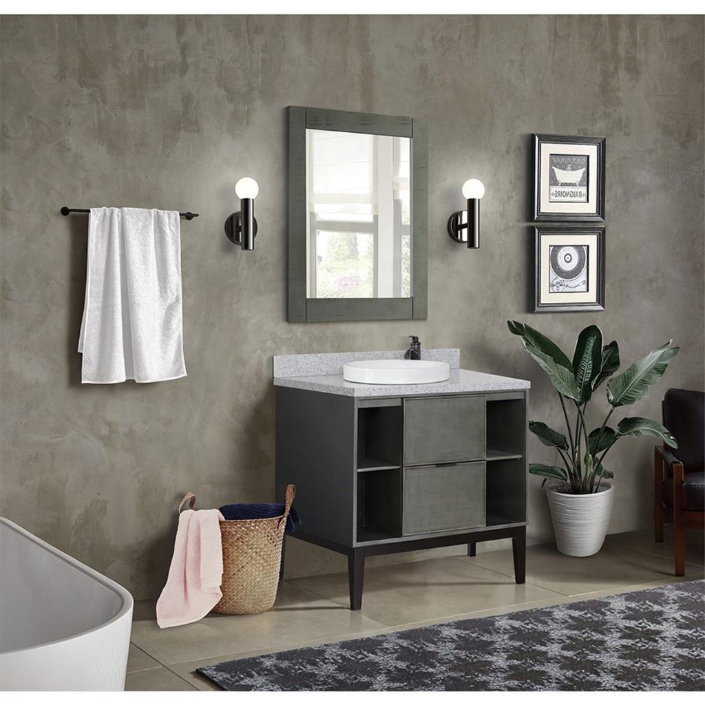 Bellaterra Scandi 37" Single Vanity, Linen Gray, Gray Granite Top/Round Sink