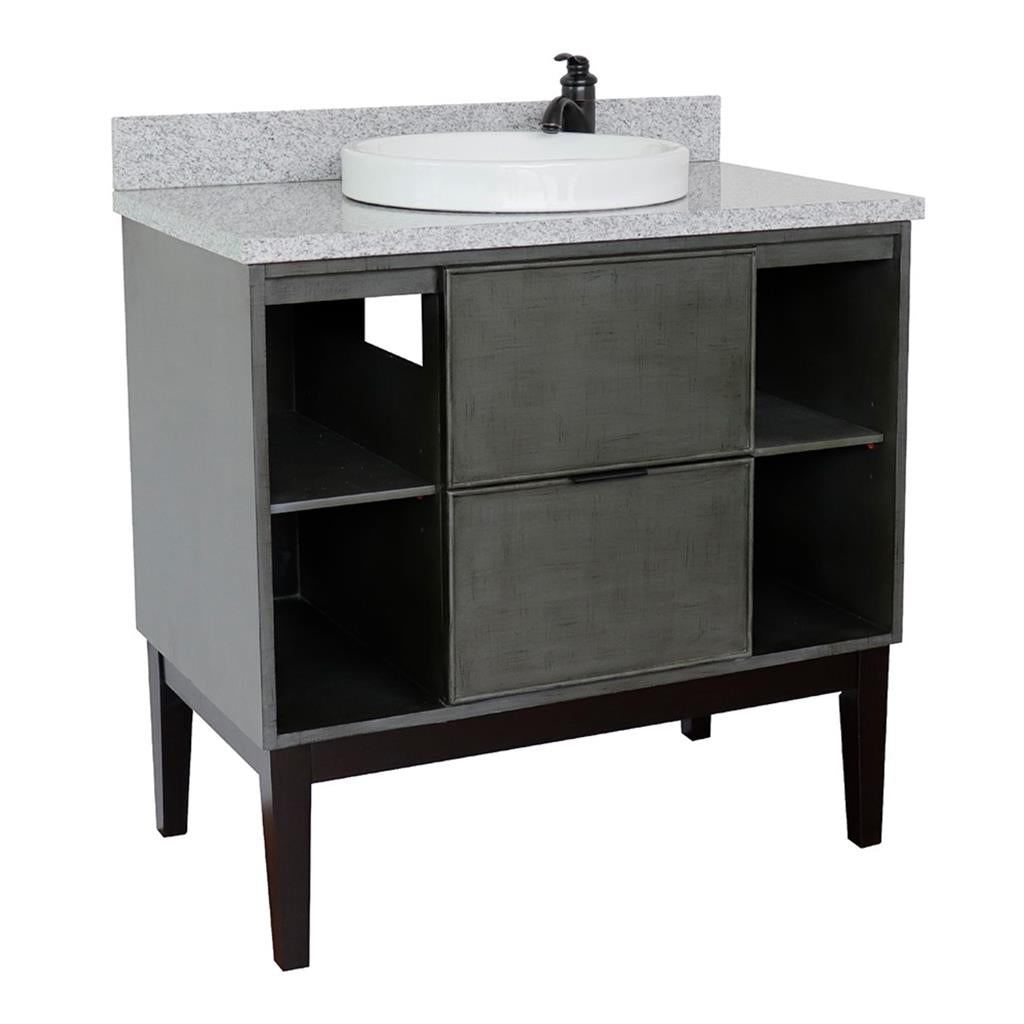 Bellaterra Scandi 37" Single Vanity, Linen Gray, Gray Granite Top/Round Sink