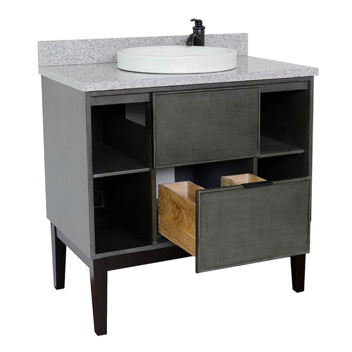 Bellaterra Scandi 37" Single Vanity, Linen Gray, Gray Granite Top/Round Sink