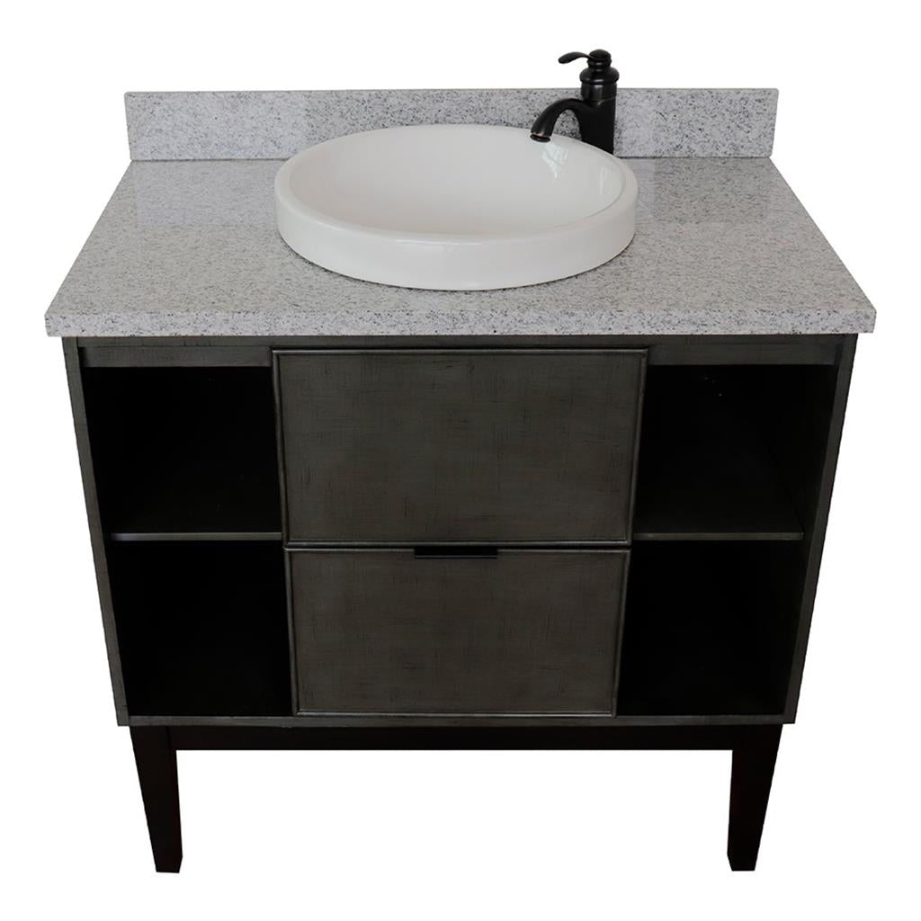 Bellaterra Scandi 37" Single Vanity, Linen Gray, Gray Granite Top/Round Sink