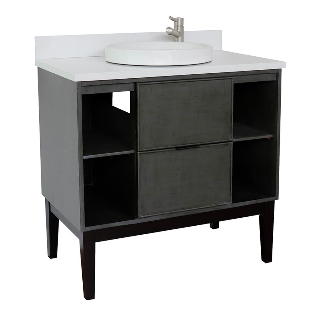 Bellaterra Scandi 37" Single Vanity, Linen Gray, White Quartz Top/Round Sink