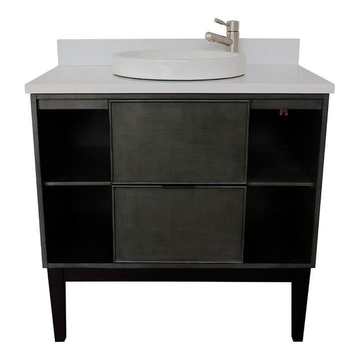 Bellaterra Scandi 37" Single Vanity, Linen Gray, White Quartz Top/Round Sink