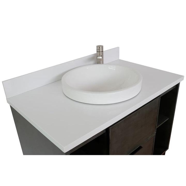 Bellaterra Scandi 37" Single Vanity, Linen Gray, White Quartz Top/Round Sink