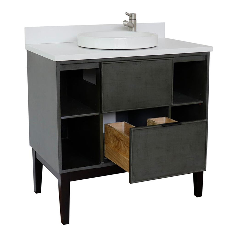 Bellaterra Scandi 37" Single Vanity, Linen Gray, White Quartz Top/Round Sink