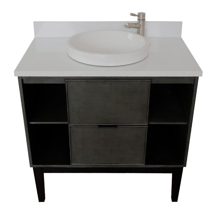 Bellaterra Scandi 37" Single Vanity, Linen Gray, White Quartz Top/Round Sink