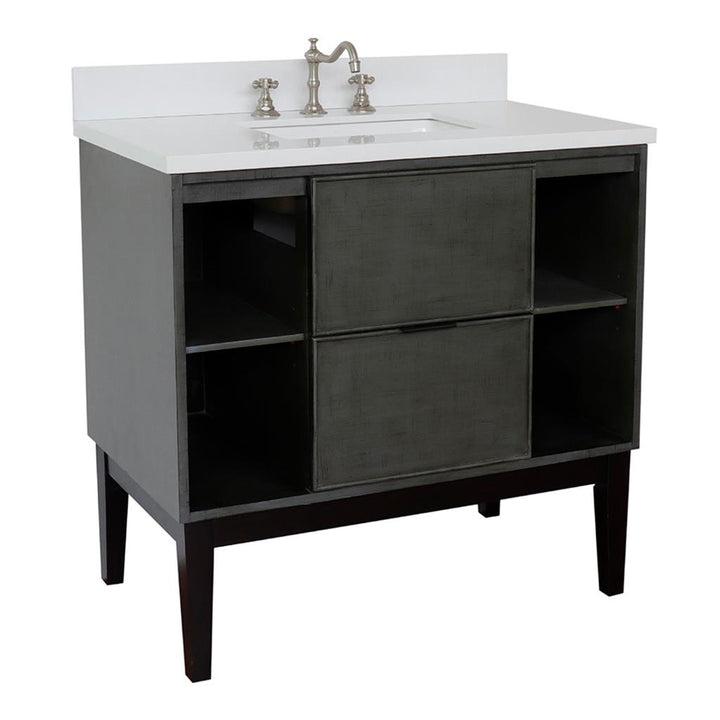 Bellaterra Scandi 37" Single Vanity, Linen Gray, White Quartz Top/Rectangle Sink