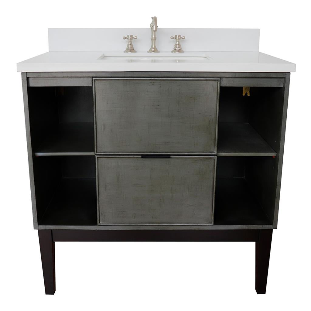 Bellaterra Scandi 37" Single Vanity, Linen Gray, White Quartz Top/Rectangle Sink