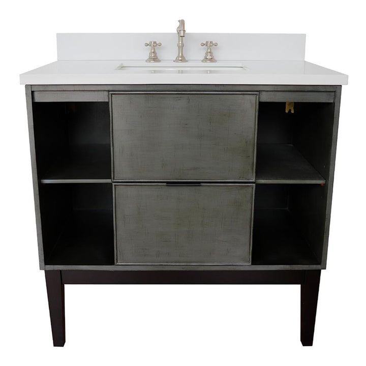 Bellaterra Scandi 37" Single Vanity, Linen Gray, White Quartz Top/Rectangle Sink