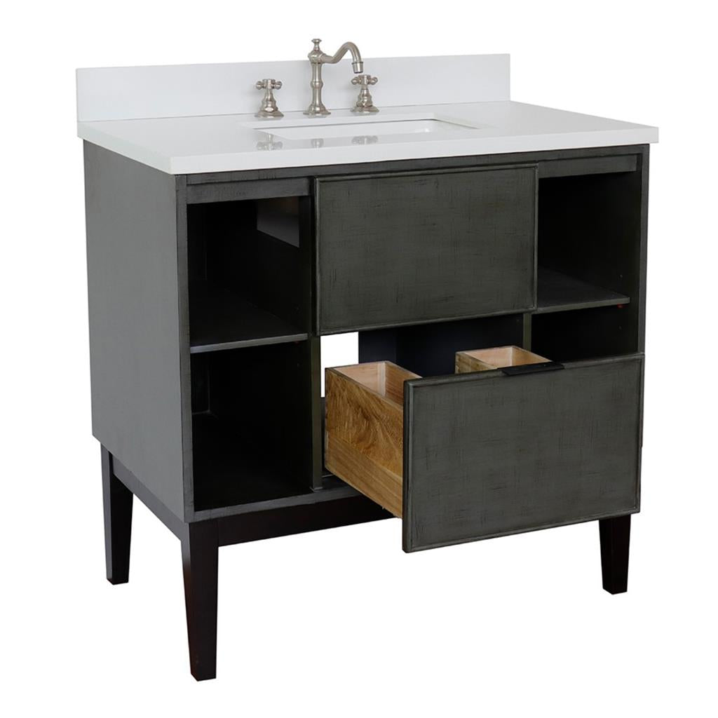 Bellaterra Scandi 37" Single Vanity, Linen Gray, White Quartz Top/Rectangle Sink