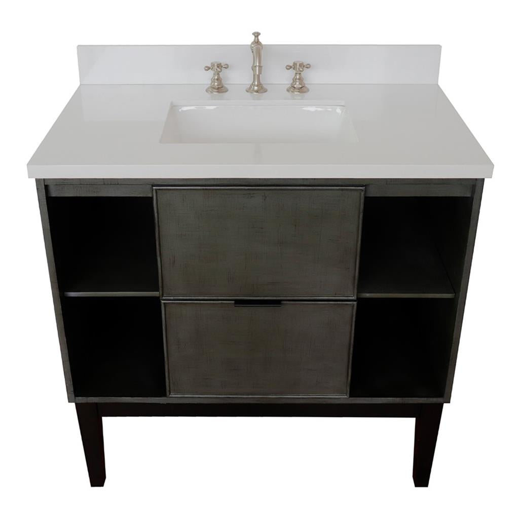 Bellaterra Scandi 37" Single Vanity, Linen Gray, White Quartz Top/Rectangle Sink