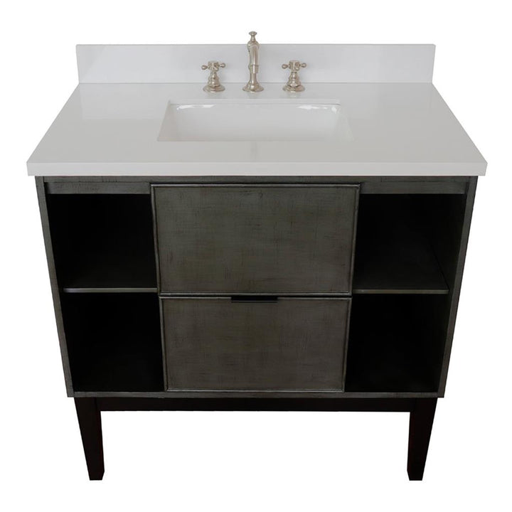 Bellaterra Scandi 37" Single Vanity, Linen Gray, White Quartz Top/Rectangle Sink