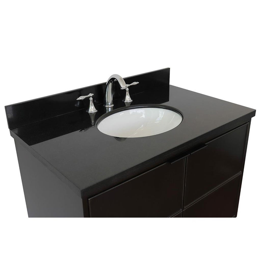 Bellaterra Scandi 37" Single Wall Mount Vanity, Cappuccino, Black Galaxy Granite Top/Oval Sink