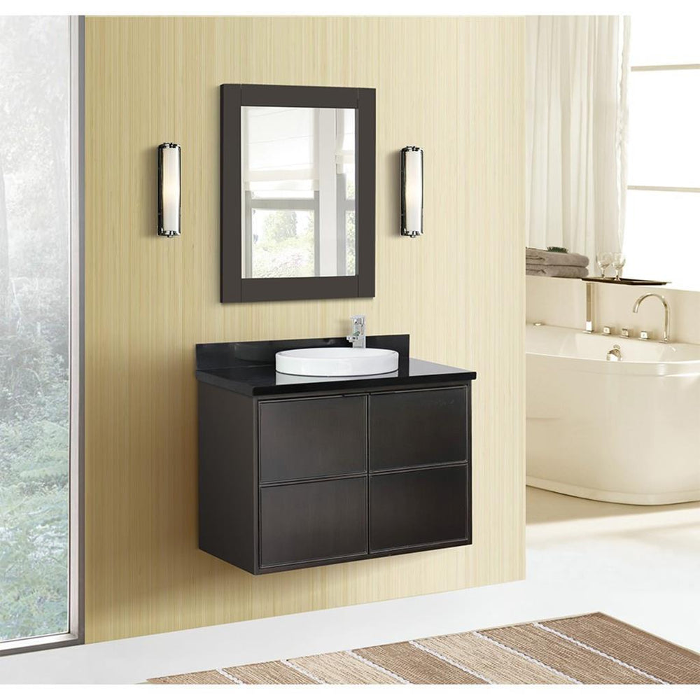 Bellaterra Scandi 37" Single Wall Mount Vanity, Cappuccino, Black Galaxy Granite Top/Round Sink