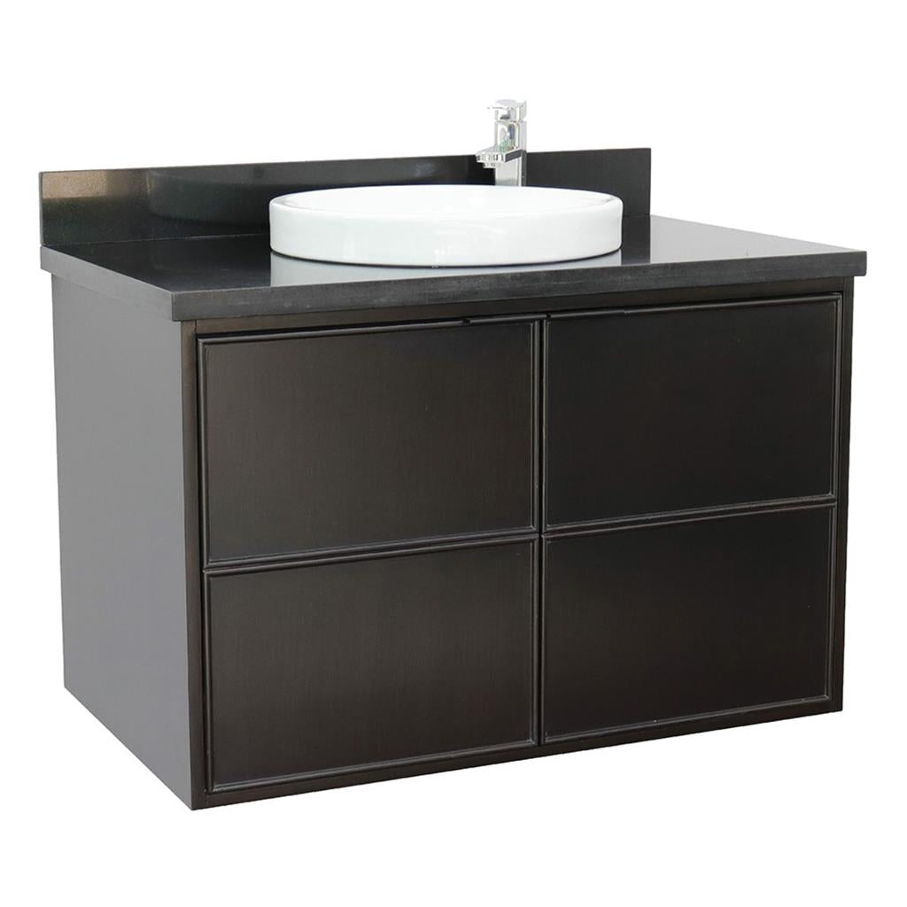 Bellaterra Scandi 37" Single Wall Mount Vanity, Cappuccino, Black Galaxy Granite Top/Round Sink