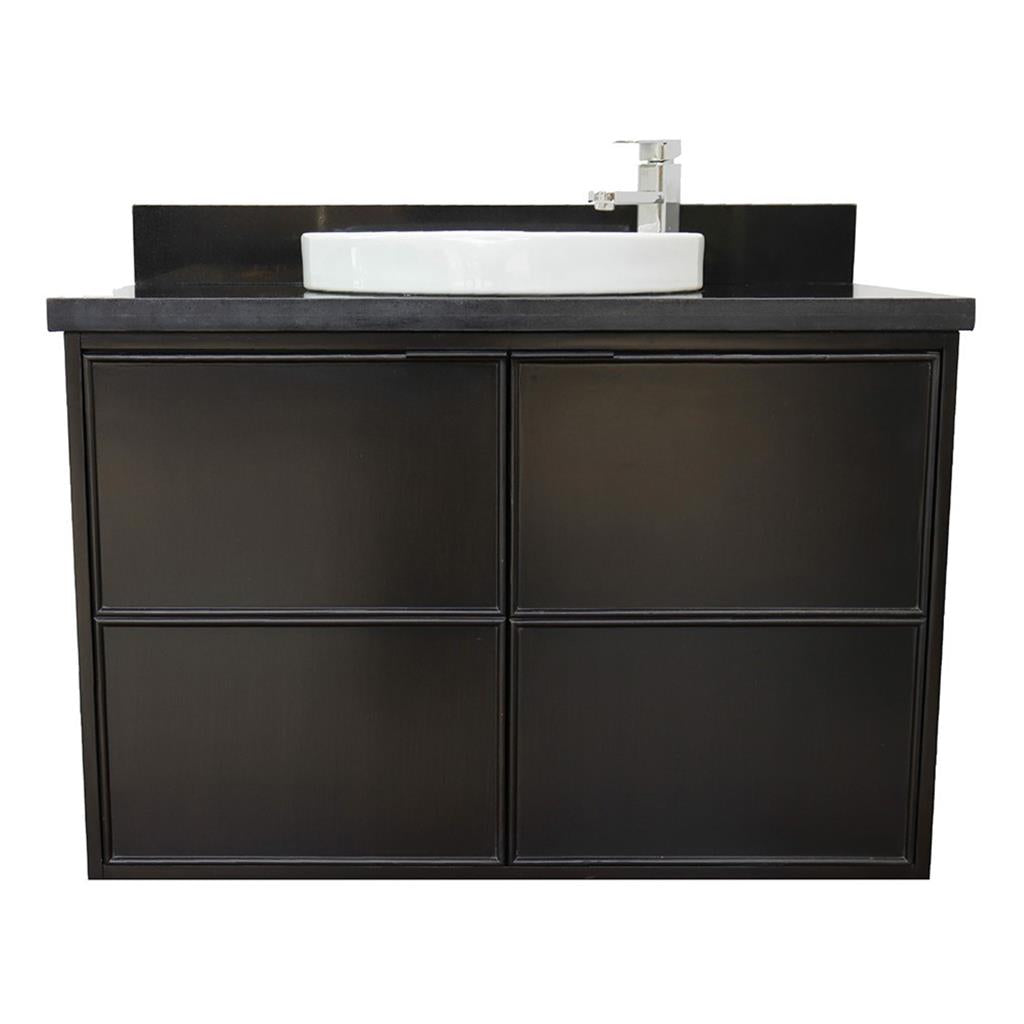 Bellaterra Scandi 37" Single Wall Mount Vanity, Cappuccino, Black Galaxy Granite Top/Round Sink