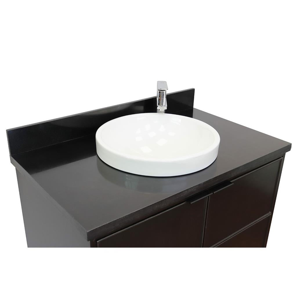 Bellaterra Scandi 37" Single Wall Mount Vanity, Cappuccino, Black Galaxy Granite Top/Round Sink